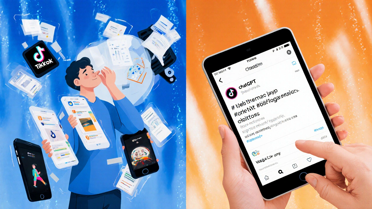 Split-screen showing trend overwhelm versus AI-powered content strategy for fitness brand.