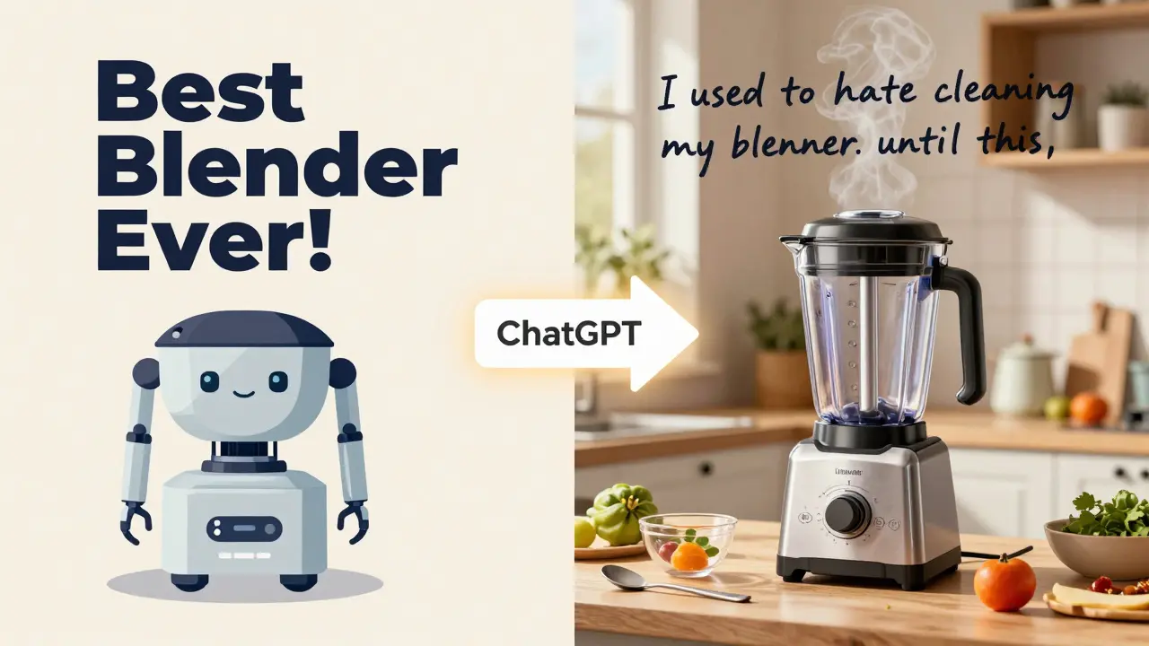 A generic affiliate ad transformed into a warm, authentic customer review from a busy parent.