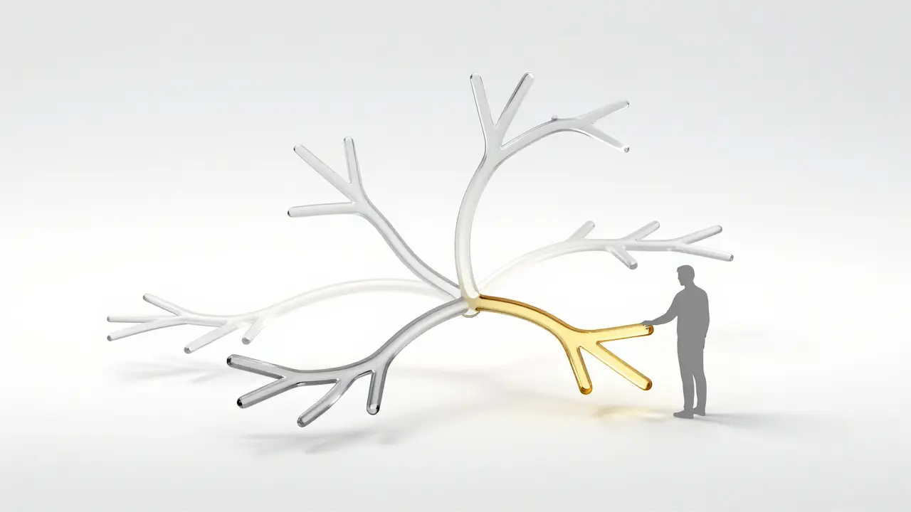 Abstract visualization of multiple testing pathways converging on success