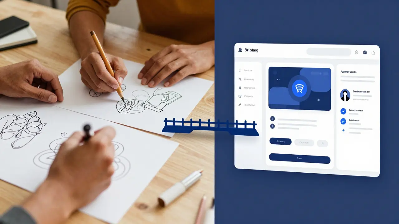 Human creativity alongside AI tools representing collaborative content strategy