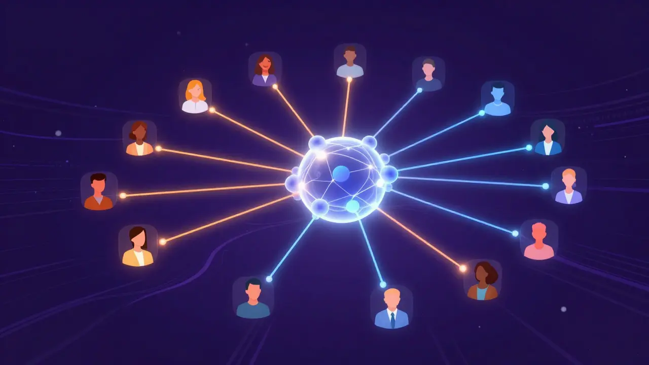 Abstract visualization of AI connecting with diverse users