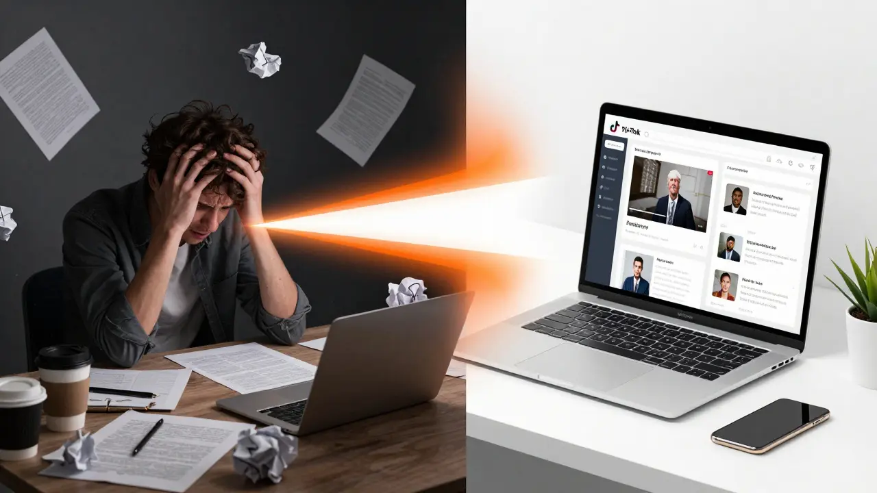 Contrast between manual burnout and efficient AI-assisted workflow