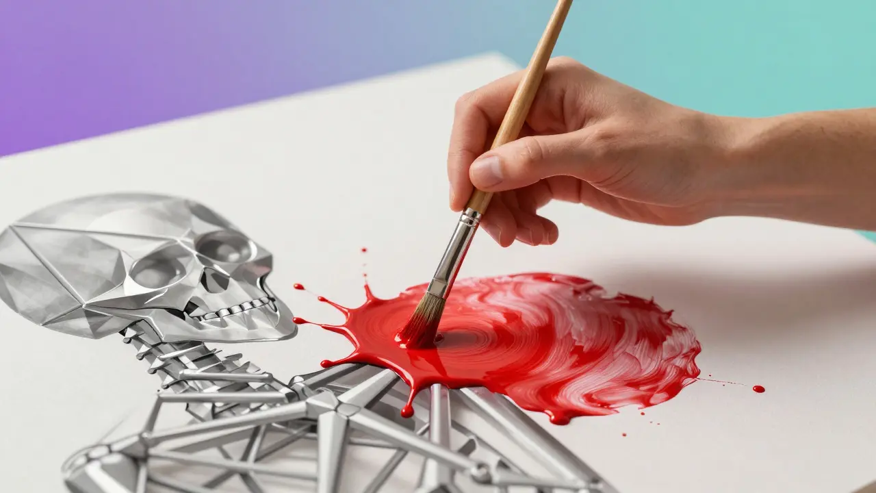 Human hand adding creative touch to AI-generated structure