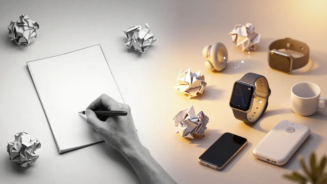 Split image comparing manual writing vs AI-generated visuals