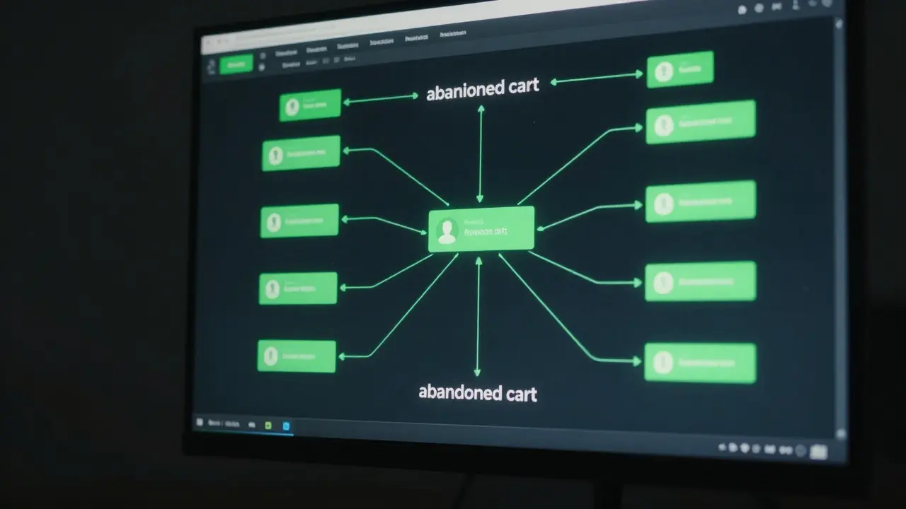 Digital dashboard showing email automation flows and high ROI metrics