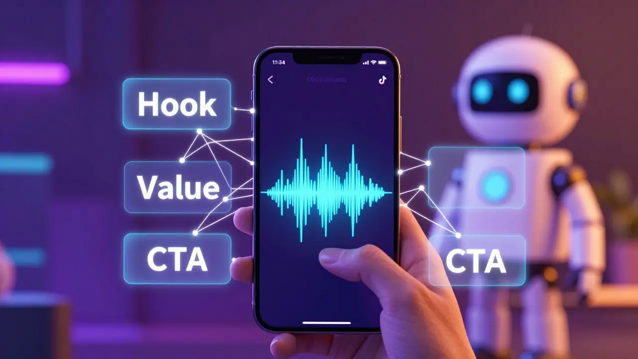 Holographic breakdown of TikTok script structure with AI help